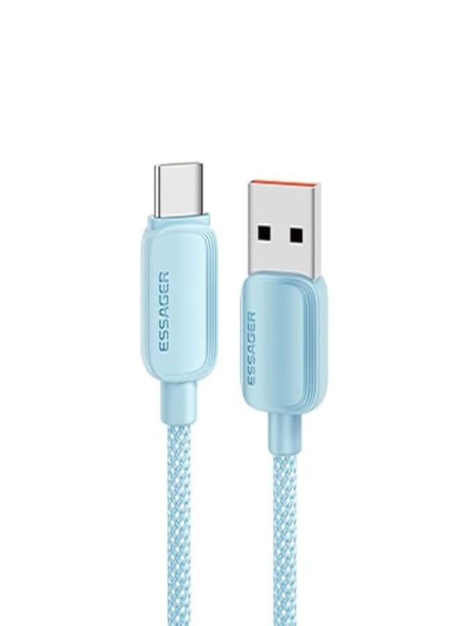 Essager 03 7A 100W USB-C (SuperVooc, SuperCharge, FlashCharge) Cable – USB-A to USB-C – PD3.0/QC3.0 – Nylon Braided – for Samsung, Huawei, HONOR, OPPO, VIVO, OnePlus, Realme (Blue, 1 meter)